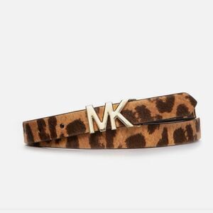 Michael Kors Dyed Leopard Print Real Fur Calf Hair Skinny Belt